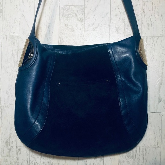 Leather B Makowsky shoulder Hand bag satchel blue - Picture 10 of 14
